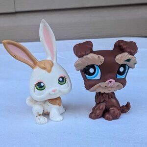 LPS Littlest Pet Shop White and Tan Bunny #322 Brown Schnauzer #2270